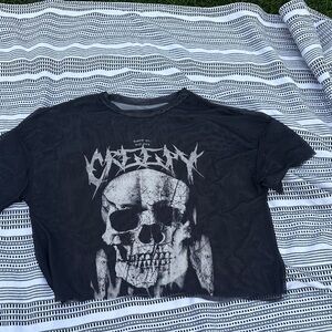 Cropped sheer mesh tee